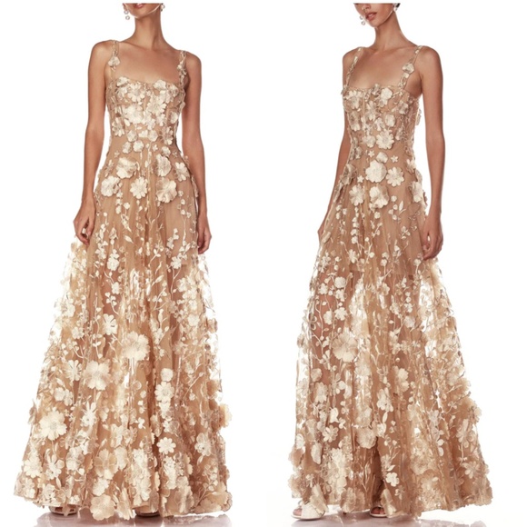 Bronx and Banco Dresses & Skirts - NEW  BRONX AND BANCO Jasmine Gold Gown Maxi Dress Gold Sequin Floral